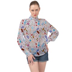 Medical Devices High Neck Long Sleeve Chiffon Top by SychEva