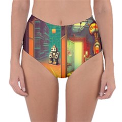 Illustration Robot Cute Sweet Futuristic Reversible High-waist Bikini Bottoms by Wegoenart