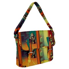 Illustration Robot Cute Sweet Futuristic Buckle Messenger Bag by Wegoenart