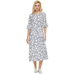 Bacterias Drawing Black And White Pattern Double Cuff Midi Dress by dflcprintsclothing