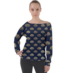 Cute Sea Shells  Off Shoulder Long Sleeve Velour Top by ConteMonfrey