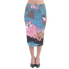 Gondola Ride   Velvet Midi Pencil Skirt by ConteMonfrey