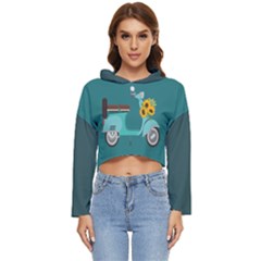 Blue Vespa Taking Flowers To You  Women s Lightweight Cropped Hoodie by ConteMonfrey