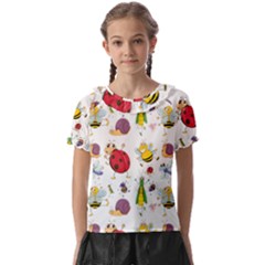 Cute Cartoon Insects Seamless Background Kids  Frill Chiffon Blouse by Jancukart