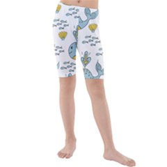 Cartoon Whale Seamless Background Pattern Kids  Mid Length Swim Shorts by Jancukart