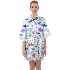 Animal Fish Bird Animals Ocean Pattern Half Sleeve Satin Kimono  by Jancukart