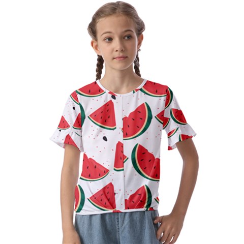 Watermelon Seamless Pattern Kids  Cuff Sleeve Scrunch Bottom Tee by Jancukart