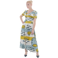 Cartoon Whale Seamless Background Button Up Short Sleeve Maxi Dress by Jancukart