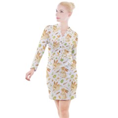 Cute Rabbits - Easter Spirit  Button Long Sleeve Dress by ConteMonfrey