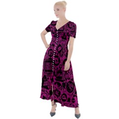 Pink And Black Logo Illustration Button Up Short Sleeve Maxi Dress by danenraven