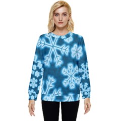 Snowflakes And Star Patterns Blue Frost Hidden Pocket Sweatshirt by artworkshop