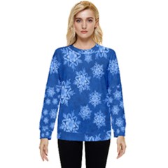 Snowflakes And Star Patterns Blue Snow Hidden Pocket Sweatshirt by artworkshop