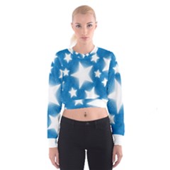 Snowflakes And Star Patterns Blue Stars Cropped Sweatshirt by artworkshop