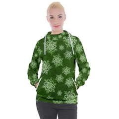 Snowflakes And Star Patterns Green Snow Women s Hooded Pullover by artworkshop