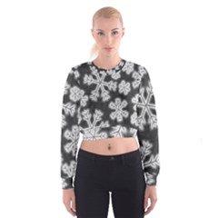 Snowflakes And Star Patterns Grey Frost Cropped Sweatshirt by artworkshop