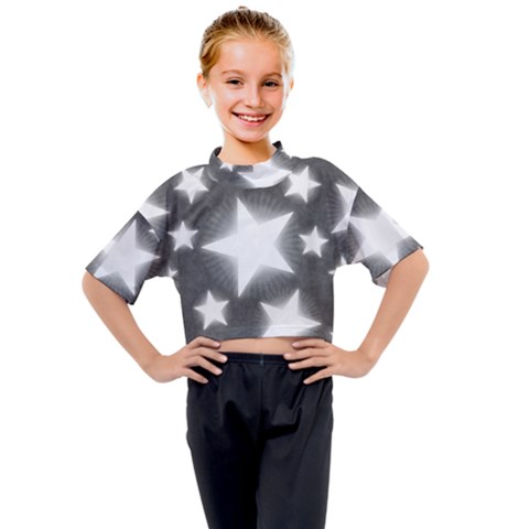 Snowflakes And Star Patterns Grey Stars Kids Mock Neck Tee by artworkshop