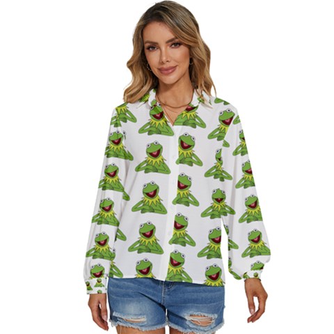 Kermit The Frog Women s Long Sleeve Button Down Shirt by Valentinaart