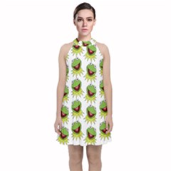 Kermit The Frog Velvet Halter Neckline Dress  by Valentinaart