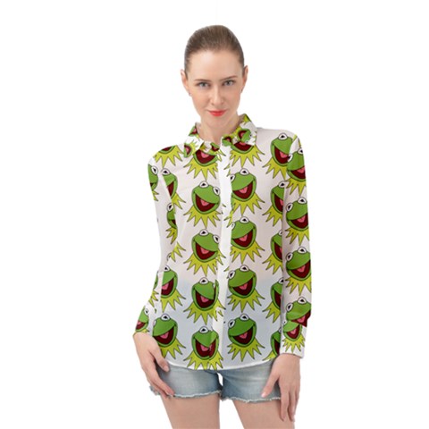 Kermit The Frog Long Sleeve Chiffon Shirt by Valentinaart