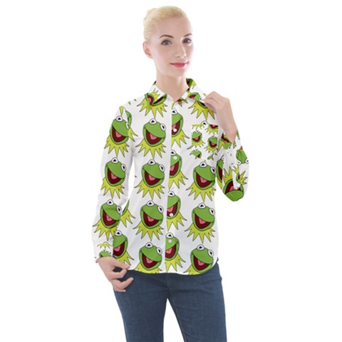 Kermit The Frog Women s Long Sleeve Pocket Shirt by Valentinaart