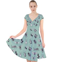 Insects Pattern Cap Sleeve Front Wrap Midi Dress by Valentinaart