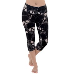 Skull Pattern Lightweight Velour Capri Yoga Leggings by Valentinaart