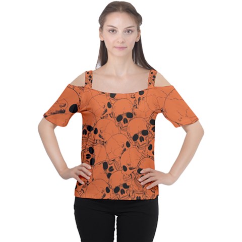 Skull Pattern Cutout Shoulder Tee by Valentinaart