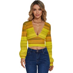 Yellow And Gold Horizontal Stripes - Abstract Art Long Sleeve Deep-v Velour Top by KorokStudios