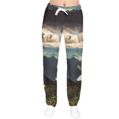 Mountains Sky Clouds Sunset Peak Overlook River Women Velvet Drawstring Pants by danenraven