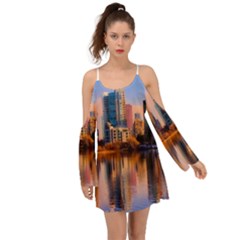 Vancouver Canada Sea Ocean Reflections Skyline Boho Dress by danenraven