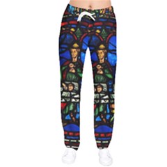 Window Stained Glass Chartres Cathedral Women Velvet Drawstring Pants by danenraven