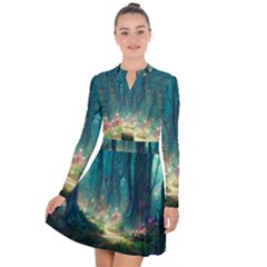 Magical Forest Forest Painting Fantasy Long Sleeve Panel Dress by danenraven