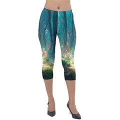 Magical Forest Forest Painting Fantasy Lightweight Velour Capri Leggings  by danenraven