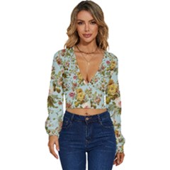 Flowers Vintage Floral Long Sleeve Deep-v Velour Top by artworkshop