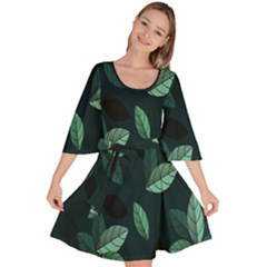 Leaves Pattern Velour Kimono Dress by artworkshop