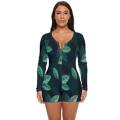 Leaves Pattern Long Sleeve Boyleg Swimsuit by artworkshop