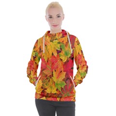 Autumn Background Maple Leaves Women s Hooded Pullover by artworkshop