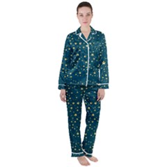 Star Golden Pattern Christmas Design White Gold Women s Long Sleeve Satin Pajamas Set	 by Ravend