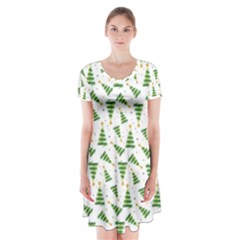 Christmas Tree Pattern Christmas Trees Short Sleeve V-neck Flare Dress by Ravend