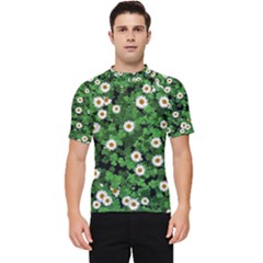 Daisies Clovers Lawn Digital Drawing Background Men s Short Sleeve Rash Guard by Ravend