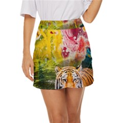 Rainbow Painted Nature Bigcat Mini Front Wrap Skirt by Sparkle