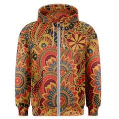 Bright Seamless Pattern-with-paisley-mehndi-elements-hand-drawn-wallpaper-with-floral-traditional-in Men s Zipper Hoodie by BangZart