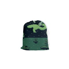 Ship Sea Monster Boat Island Night Pixel Drawstring Pouch (xs) by Pakemis