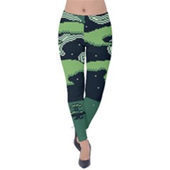 Ship Sea Monster Boat Island Night Pixel Velvet Leggings by Pakemis