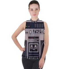 Cassette Recorder 80s Music Stereo Mock Neck Chiffon Sleeveless Top by Pakemis