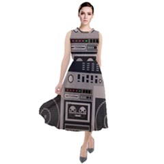 Cassette Recorder 80s Music Stereo Round Neck Boho Dress by Pakemis