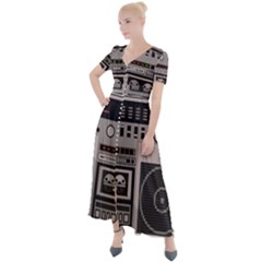 Cassette Recorder 80s Music Stereo Button Up Short Sleeve Maxi Dress by Pakemis