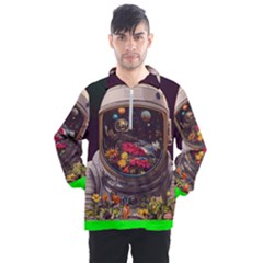 Astronaut Universe Planting Flowers Cosmos Jpg Men s Half Zip Pullover by Pakemis