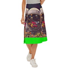 Astronaut Universe Planting Flowers Cosmos Jpg Midi Panel Skirt by Pakemis