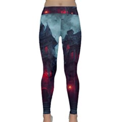 Haunted House Halloween Cemetery Moonlight Classic Yoga Leggings by Pakemis